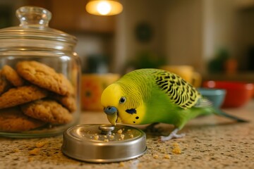 Sweet Mischief: Budgie Meets Biscuit Time