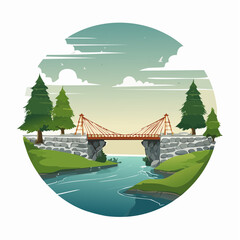 illustration of river with bridge