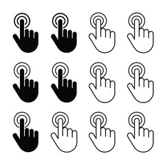 Fototapeta premium Black and White Touchscreen Hand Icons in Grid Pattern