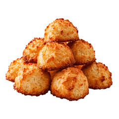 Delicious stack of freshly baked coconut macaroons showing golden brown textures and perfect details