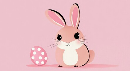 Obraz premium Adorable rabbit illustration on soft pink backdrop.