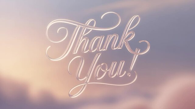 Thank You Message in Sky: Elegant "Thank You!" script floats gracefully against a dreamy sky backdrop. conveying gratitude. Capturing a message of appreciation and kind words.