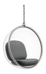 Transparent acrylic hanging chair, giving a modern feel to a minimalist apartment interior.
