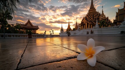 Obraz premium Sunset serenity at wat phra kaew temple bangkok thailand - captivating landscape photography of cultural beauty