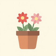 flat style icon of blooming flowers in a simple flower pot