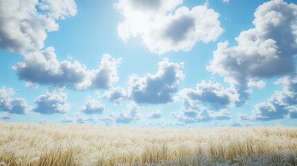 soft fluffy clouds over an empty meadow.