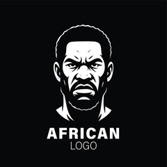 African Warrior Mascot Logo – Powerful Male Avatar in Black and White Vector