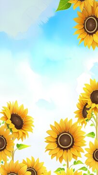 背景素材 青空とヒマワリ フレーム background sunflower frame