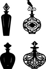 Perfume Bottle Silhouette Vector Art, Vintage Perfume Bottles Collection, Decorative Perfume Bottle Vector Set, Elegant Bottle Silhouette Design, Floral Ornament Perfume Bottles, Antique Perfume Bottl