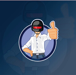 Modern Tech Gamer Mascot with Thumbs Up Gesture – Vector Logo