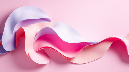 Abstract pink and white flowing ribbon waves with smooth textures on a soft pink background