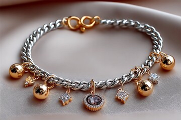 Silver charm bracelet heart pendants high resolution picture