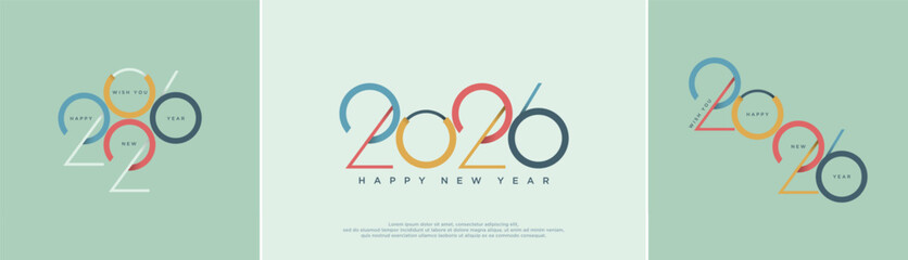 Happy New Year 2026. Collection of New Year 2026 templates for calendars, covers, cards and media posts. Typography logo 2026
