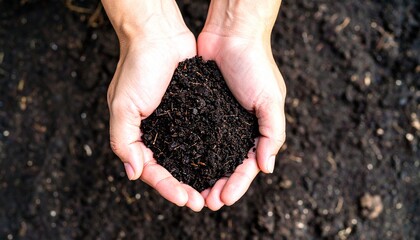 Close up farmer holding soil in hands farm field photography natural environment from above nurturing earth for sustainable agriculture