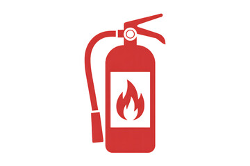 Red fire extinguisher with flame symbol isolated on transparent background