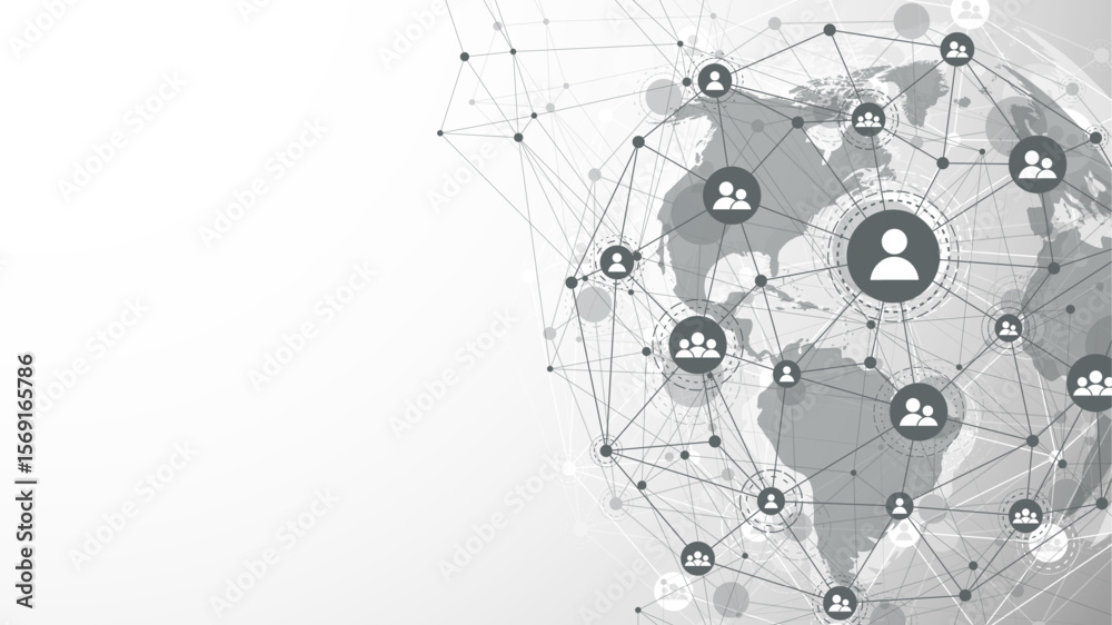 Poster global network connection concept. big data visualization. social network communication in the globa