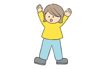 両手をあげて驚いている女の子のシンプルなイラスト
