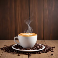 Minimalist Cappuccino on Wood Table