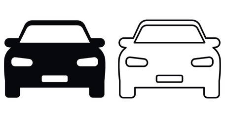 Minimalist car front view icons in solid and outline style, perfect for transport and automotive design projects, ideal for web, mobile apps, and automotive branding.