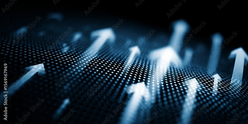 Poster abstract digital innovation visualizing growth with upward arrows and a futuristic data network