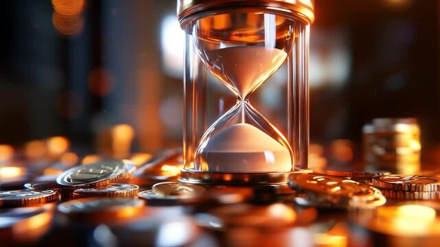 Time is Money: Hourglass with Gold Coins, Financial Investment Concept