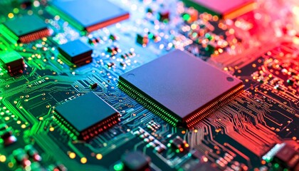 Digital circuit board close-up technology lab macro photography high-tech environment abstract view innovation concept