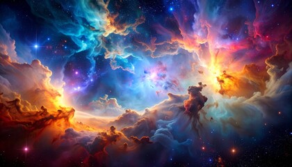 Celestial explosion of color cosmic space digital art nebula environment panoramic view astrological concept