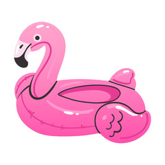 Cartoon inflatable toy. Colorful swimming flamingo ring or mattress, rubber water summer pool funny swimming accessory, vector flat isolated gradient element