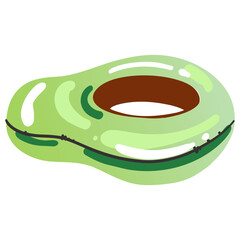 Cartoon inflatable toy. Colorful swimming avocado fruit ring or mattress, rubber water summer pool funny swimming accessory, vector flat isolated gradient element