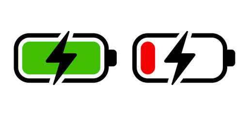 Battery Level Indicator Icons – Green Full and Red Empty Power