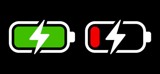 Battery Level Icons in Dark Theme – Green Full and Red Empty
