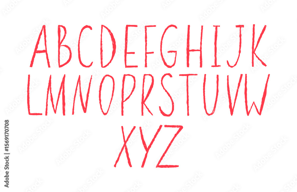 Fototapete doodle font. scribble alphabet, hand drawn typescript. wax crayon abc handwriting letters. english a