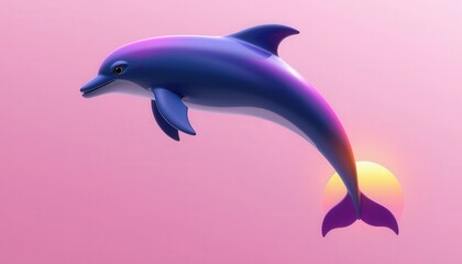 Fototapeta premium Playful Dolphin Leaping with Vibrant Colors Against a Soft Pink Background During Sunset Glow