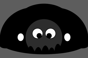 Fototapeta premium A cartoon skull and crossbones icon on a black background makes a funny Halloween symbol with a smiley face design