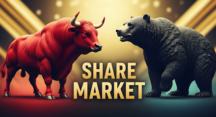 Bull And Bear: Depicting The Dynamics Of The Share Market With Bold Imagery And Powerful Financial Symbolism The image features