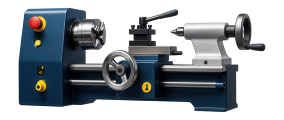Semi-automatic lathe with a quick-release tailstock and a handwheel-operated carriage for a prototype development lab