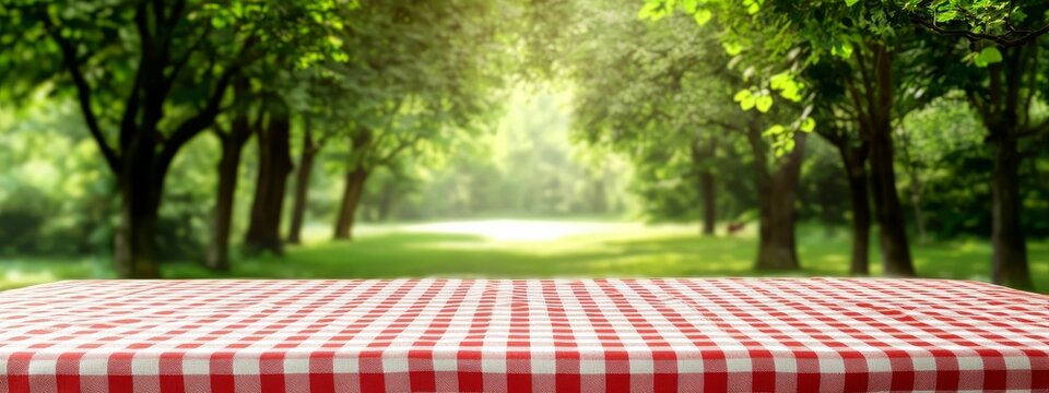 Cozy outdoor picnic featuring a classic checkered tablecloth.