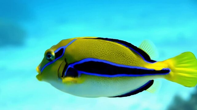 Close up of  Valentin's sharpnose pufferfish or saddled pufferfish or black saddled toby (Canthigaster valentini) in clear water deep in the ocean,macro, Great Barrier Reef, Australia.
