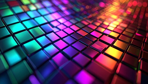 A wall of layered digital mesh in vibrant tones, each layer pulsating with contrast and depth, creating a hypnotic visual flow.