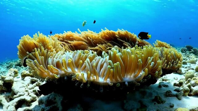 Timelapse of beautiful anemone coral reef opening up in Great barrier reef, Australia.
