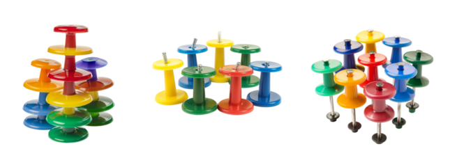 Colorful stacks of glossy plastic objects a solid showing contrast transparent background  