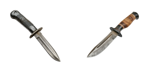 Fixed blade knives with metal blades textured handles on transparent background Generative AI