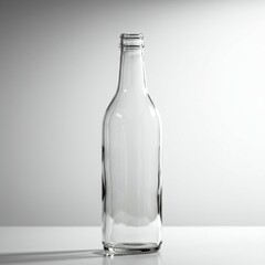 Minimalist Clear Glass Bottle with Soft Shadow on White Studio Background &ndash; Product Mockup for Beverage Branding or Packaging Design