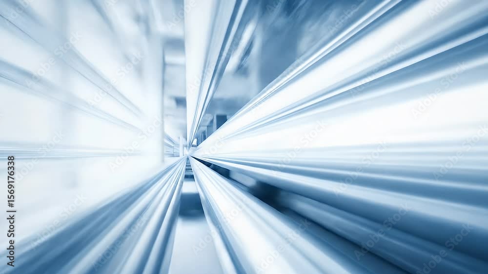 Sticker abstract image featuring smooth, blurred, metallic shapes converging toward a distant light source