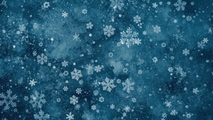 Obraz premium Pattern of white snowflakes falling on dark blue textured background perfect for winter holiday cards, Christmas designs, seasonal decoration, cold weather theme, festive atmosphere, snowy textures