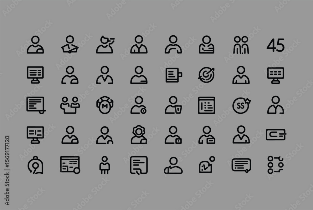 Poster collection of diverse user interface icons representing people documents computers and business conc