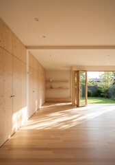 Obraz premium 따스한 햇살 가득한 나무 마루의 평화로운 공간