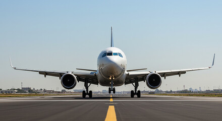 Obraz premium Airbus A320 Jet Airplane on Runway Front View, Taxiing, Travel