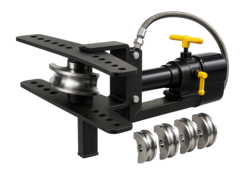 Hydraulic tube bender with interchangeable die sets and a hydraulic pump for a custom exhaust system workshop