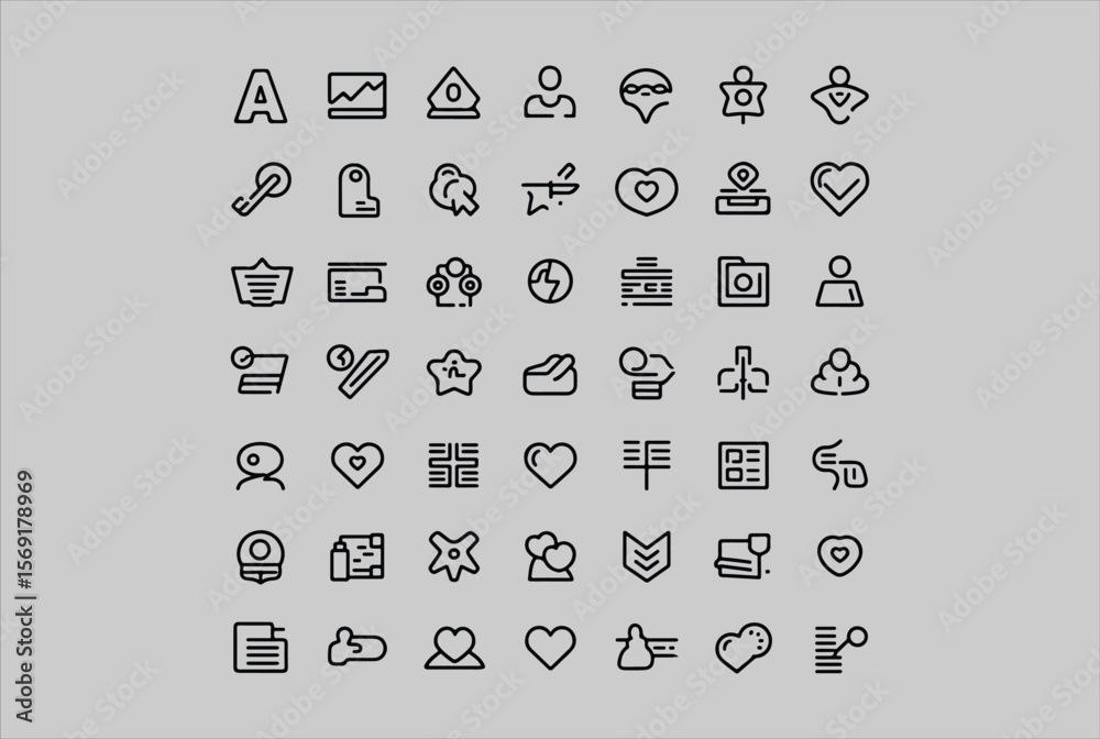 Poster collection of diverse outline icons representing various concepts like user profiles location commun